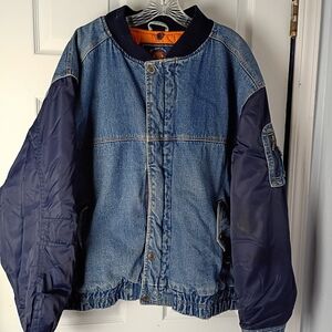 Y2K Vintage Route 66 Bomber Jacket  Blue Denim Letterman Varsity College XL